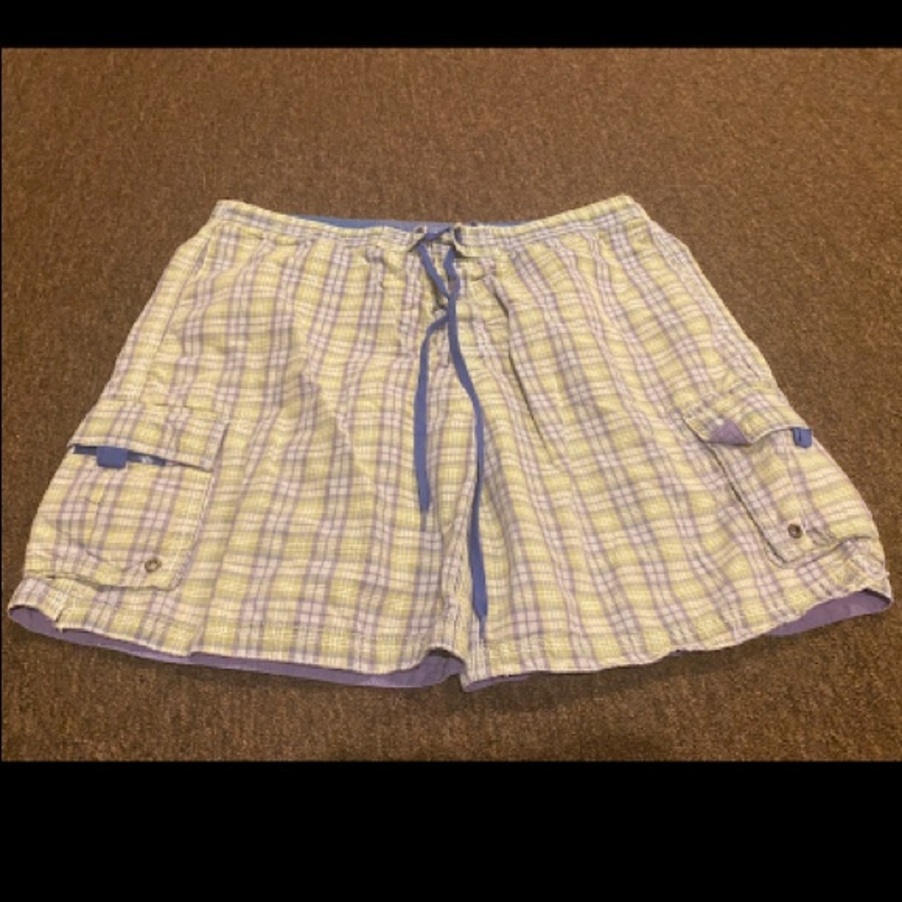 EUC Club Room Men’s L plaid green blue swim trunks shorts bottoms casual nice